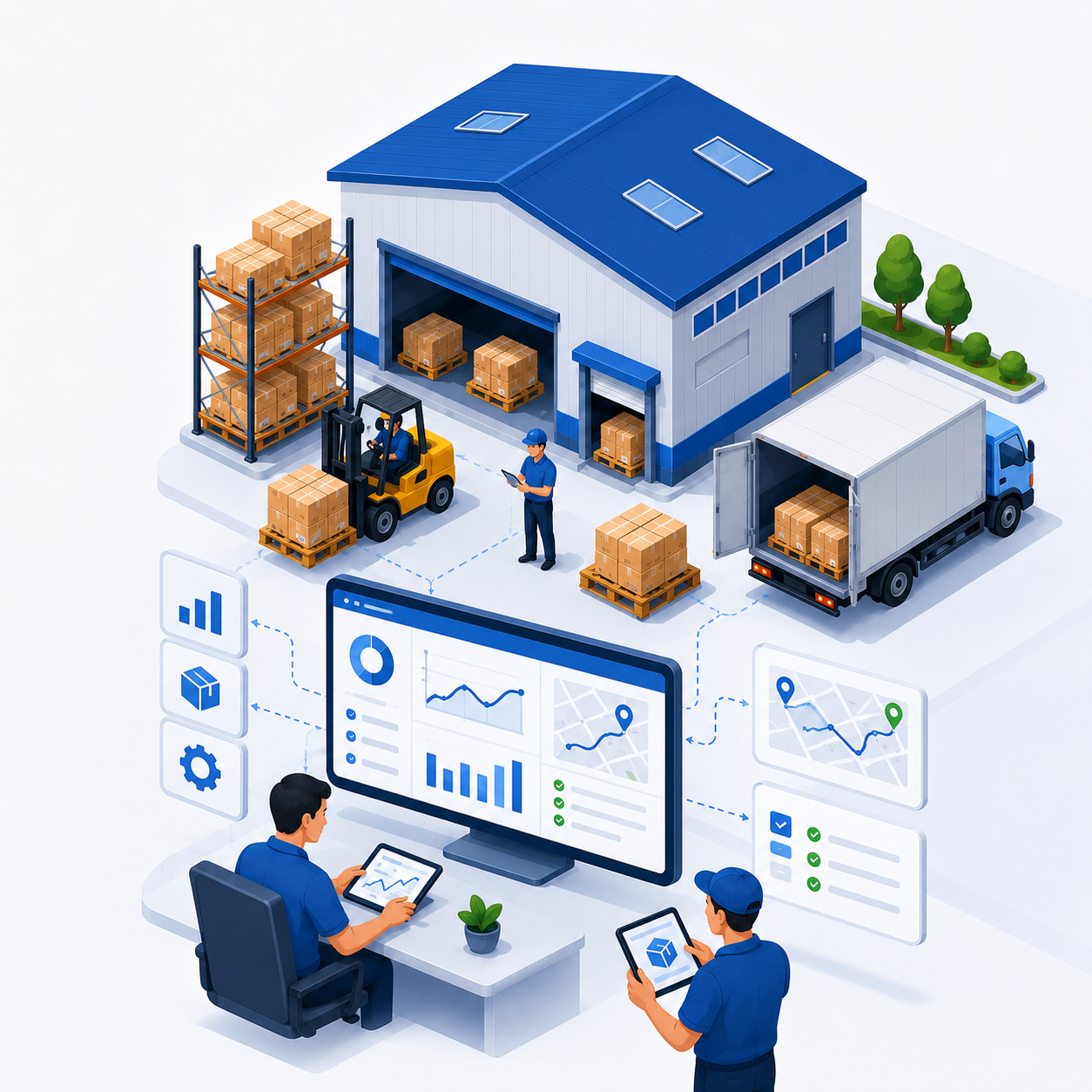 Ilustrasi implementasi sistem teknologi untuk proyek logistik